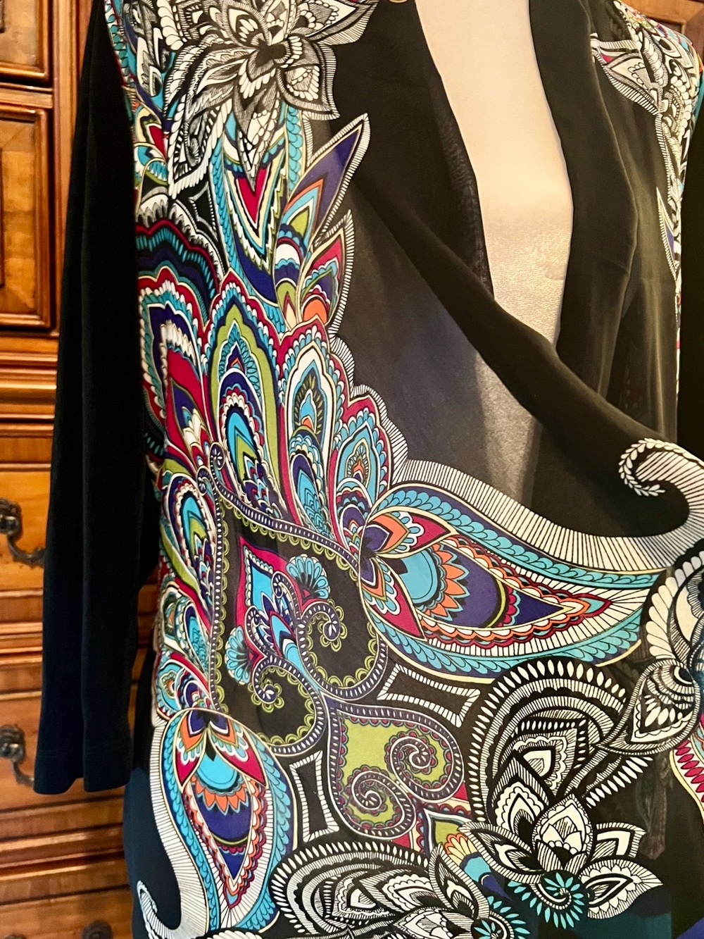 Travelers by Chico’s Multicolor Rhea Scarf Jacket Paisley Print, Sz 0